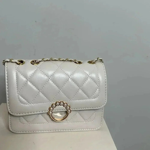 Cream Faux Leather Quilted Crossbody Bag - Picture 1 of 4